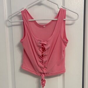 Pink Lace-Up Tank Top